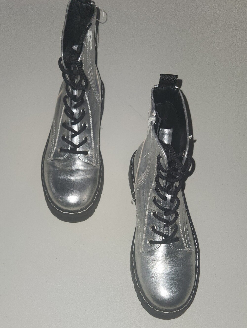 Sincerely Jules Metallic Silver Combat Boots Size 7.5 - Picture 4 of 12